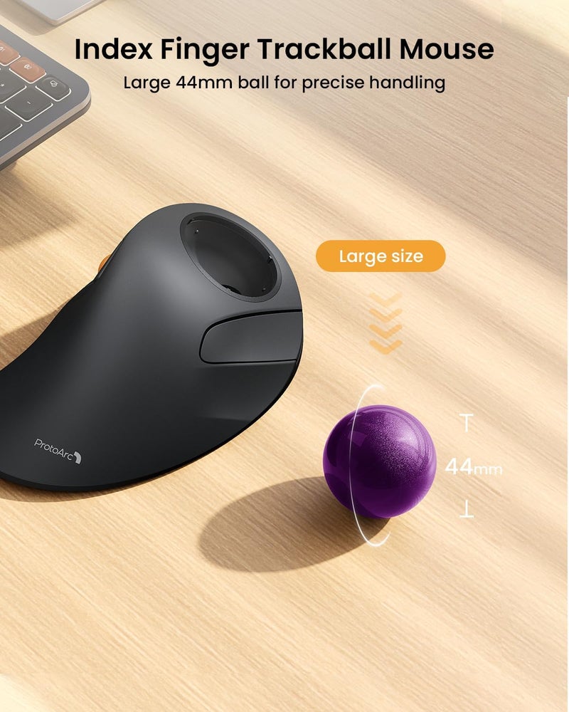 ProtoArc Wireless Bluetooth Trackball Mouse, EM03 NL Ergonomic Rollerball Mouse Rechargeable Computer Mice, 3 Device Connection, Compatible with PC, iPad, Mac, Windows-Purple Ball - Image 4